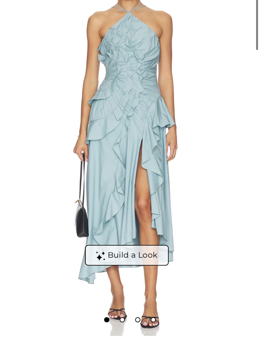 AMUR Powder Blue Ruffle Halter Midi Dress